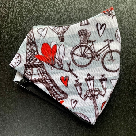 Eiffel Tower Bicycle Love Heart Face Mask ♥️🚲🗼🎈 - Picture 3 of 4